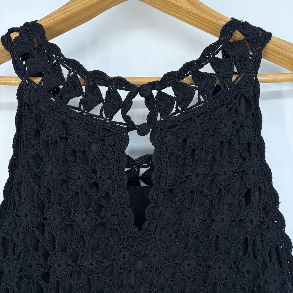 INC Silk Blend Crochet Knit Dress L Black Sleeveless Fairy Grunge Witchy Whimsig - Picture 12 of 12